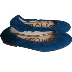 Sam Edelman Fritz Ballet Flats Womens 7M Blue Suede Leather Slip On Elastic Trim